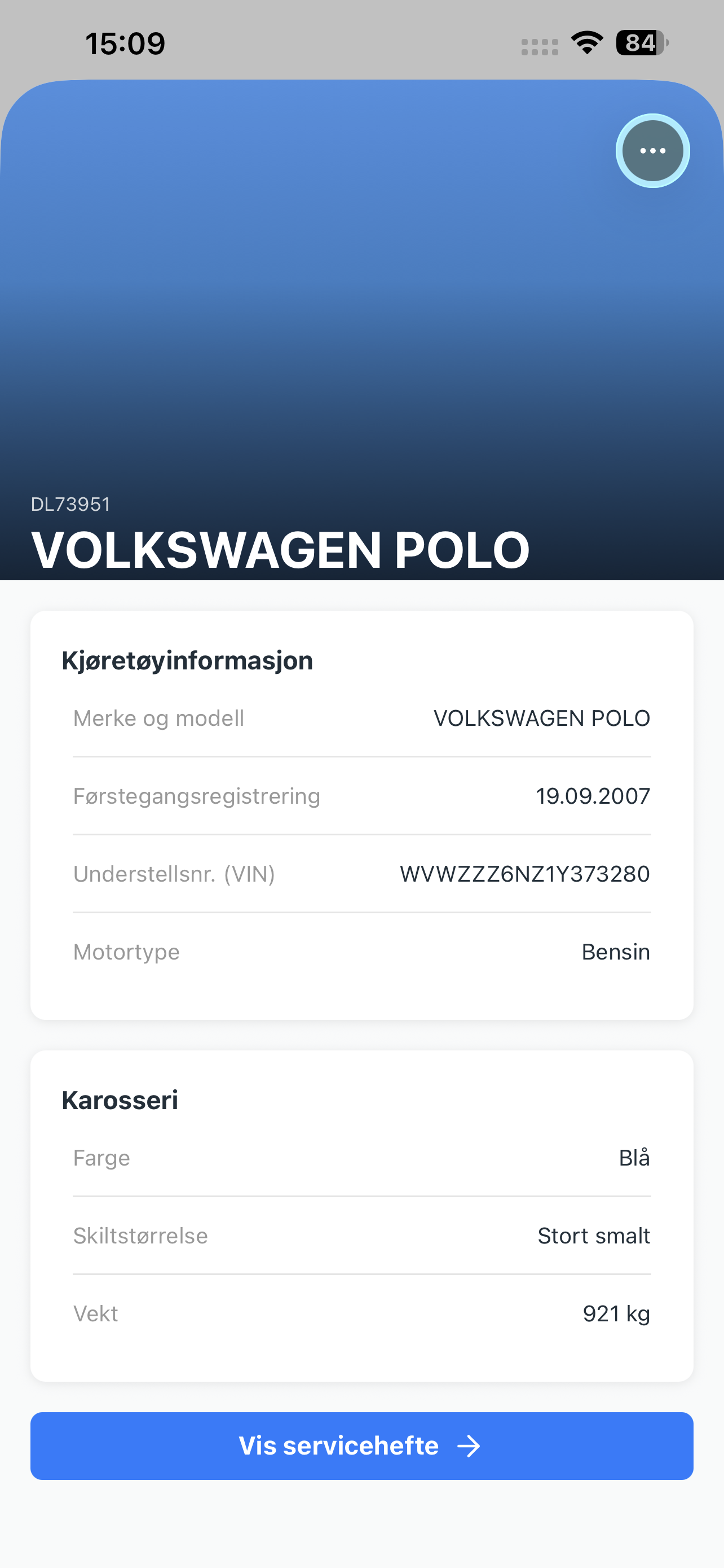 MinBil kjøretøyinfo